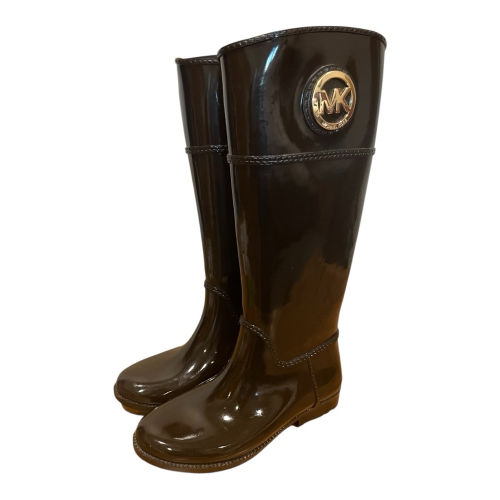 Michael Kors MK brown tall rain boots size 7